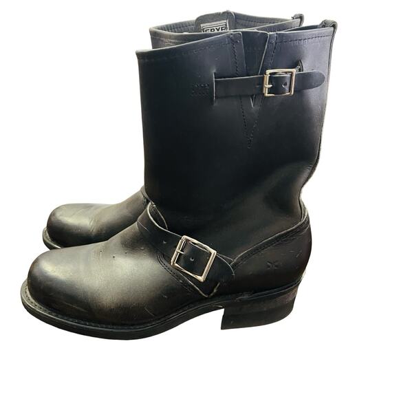 FRYE Womens 9.5 Engineer Black Mid Calf Boots Cowboy Biker Leather - Picture 1 of 9